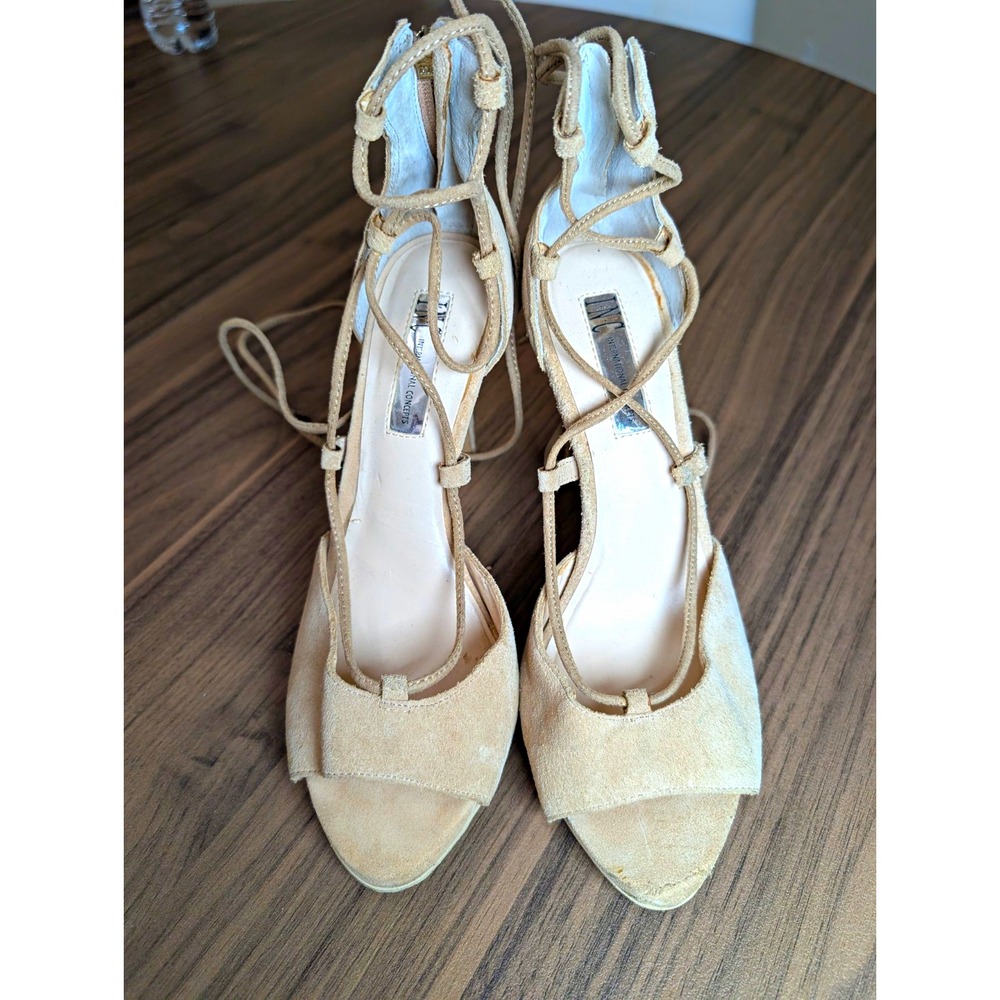 INC International Concepts Women's 7.5M Beige Suede Lace Up Stiletto Heels